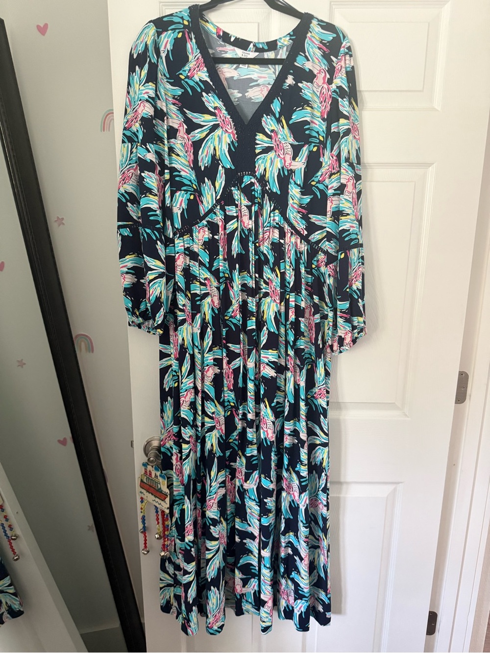 crown & ivy Navy Floral V-Neck Maxi Dress with Pink & Teal Accents